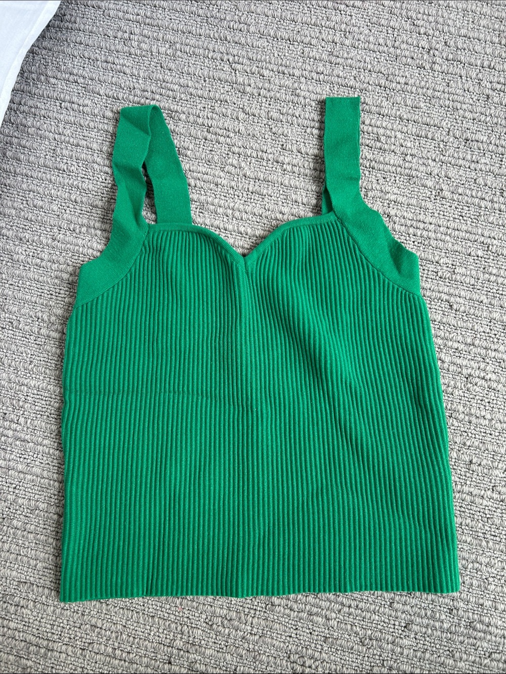 Green Ribbed Square-Neck Tank Top